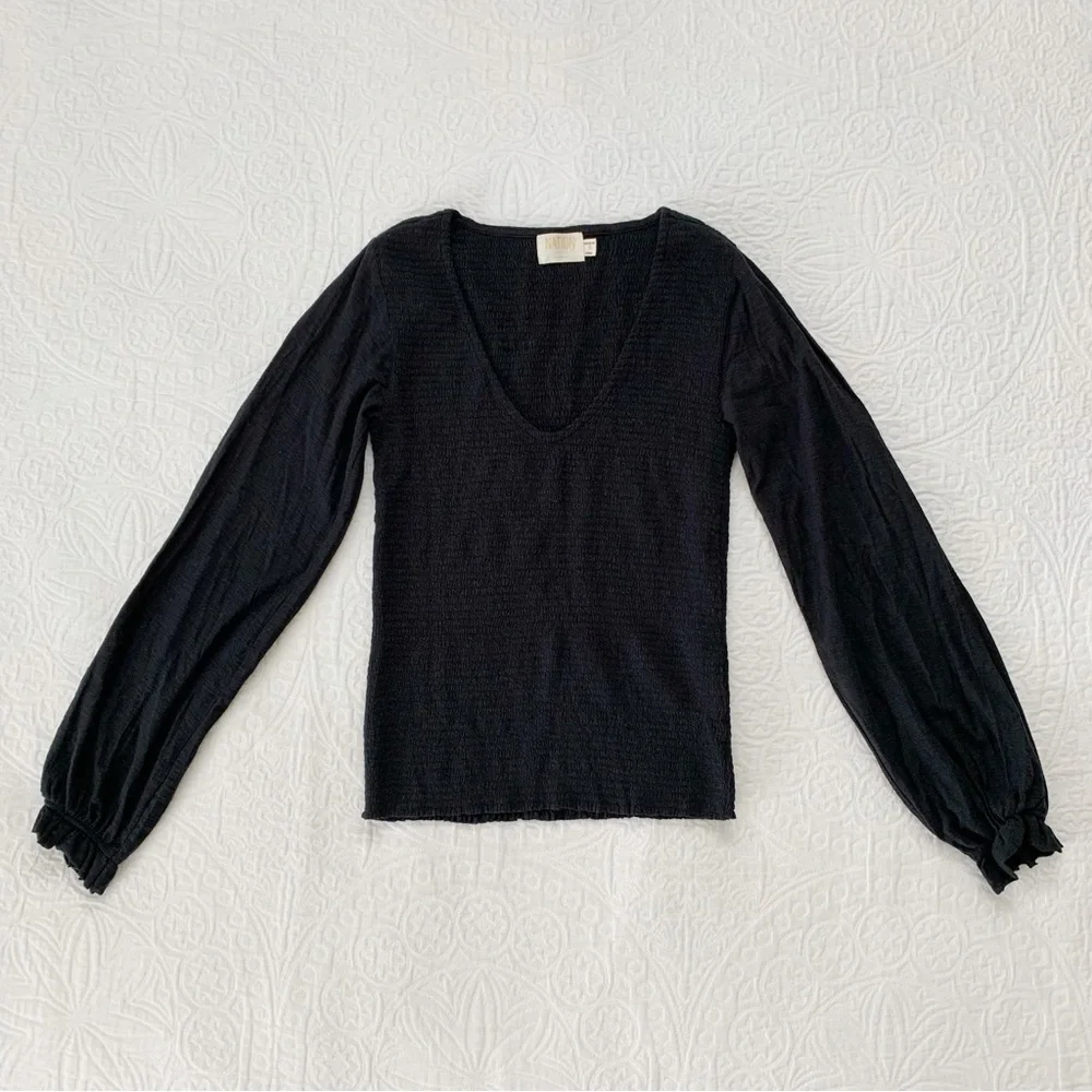 Nation LTD‎ Bunny Smocked Scoop Neck Top, Black